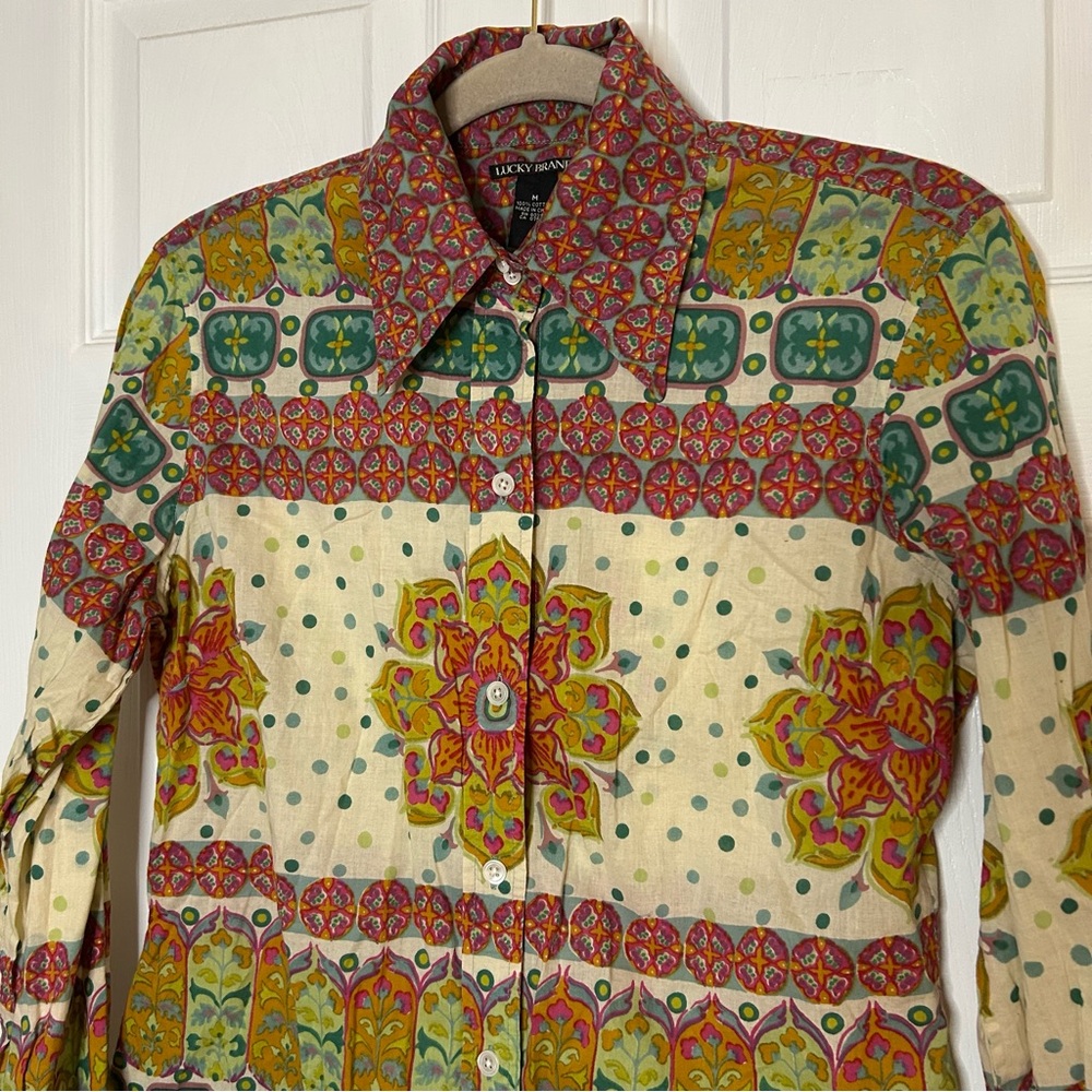 Lucky Brand Vintage Mandala Cotton Blouse Gilmore Girls Y2K - Picture 4 of 10